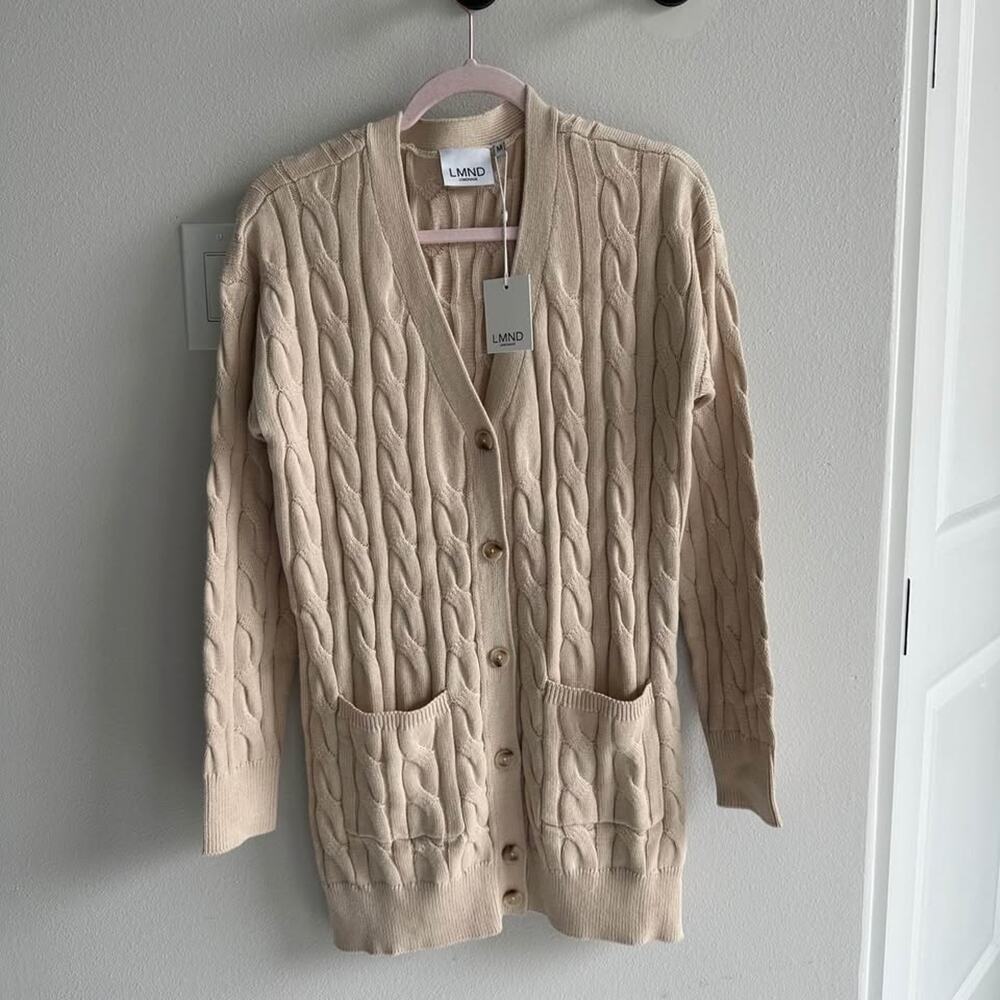 LMND cable Knit Cardigan Beige New Size Medium